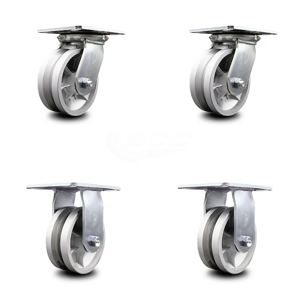 5 Inch V Groove Semi Steel Caster Set with Roller Bearings 2 Swivel 2 Rigid SCC